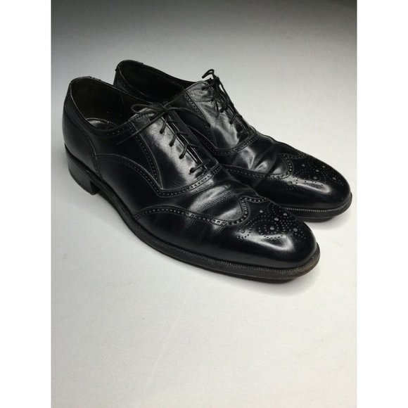 FLORSHEIM ROYAL IMPERIAL WING TIPS ALL LEATHER 12 A BLACK OXFORD MADE USA main image 8